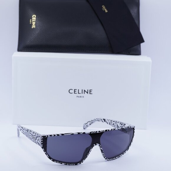 Celine CL40195I 04A Shield Sunglasses - Shiny Zebra/Smoke - Picture 10 of 12